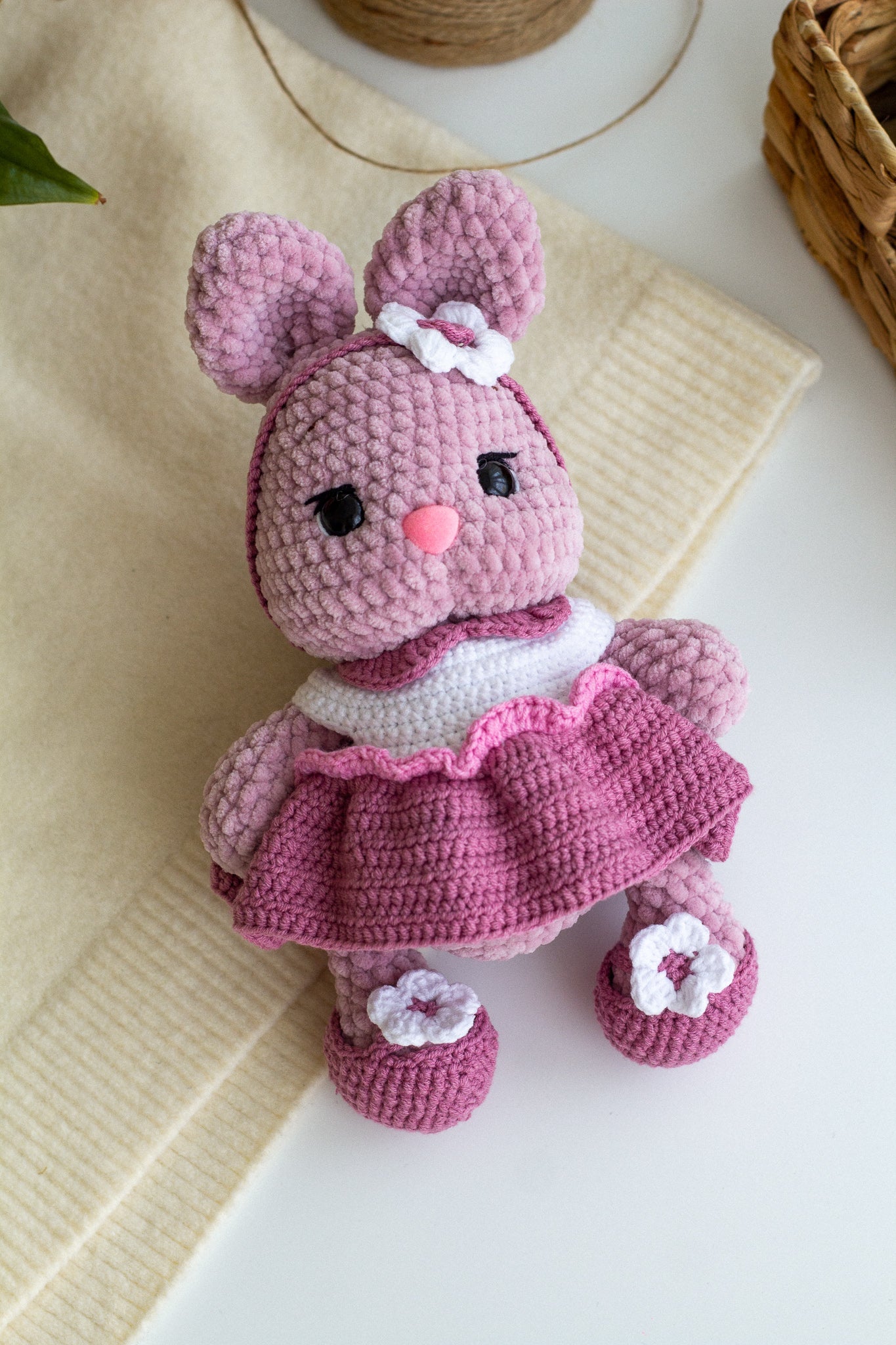 Pastel Crochet Bunny in Dress – Handmade Amigurumi Rabbit Plush - WoollyFox